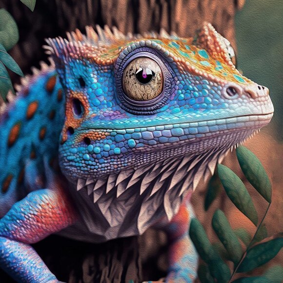 16x20 Chameleon Gecko Lizard Fantasy Art Watercolor Oil Painting Print - Picture 7 of 8